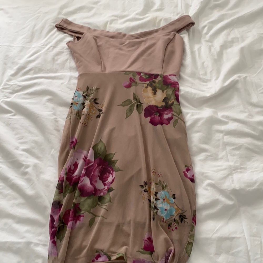 Nude Floral Off the Shoulder Dress